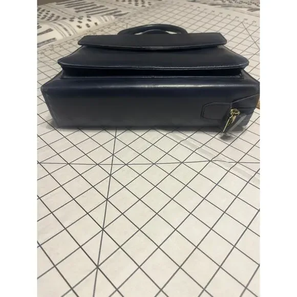 VINTAGE LEATHER FRANKLIN QUEST PORTFOLIO BRIEFCASE  NAVY BLUE - Picture 9 of 11